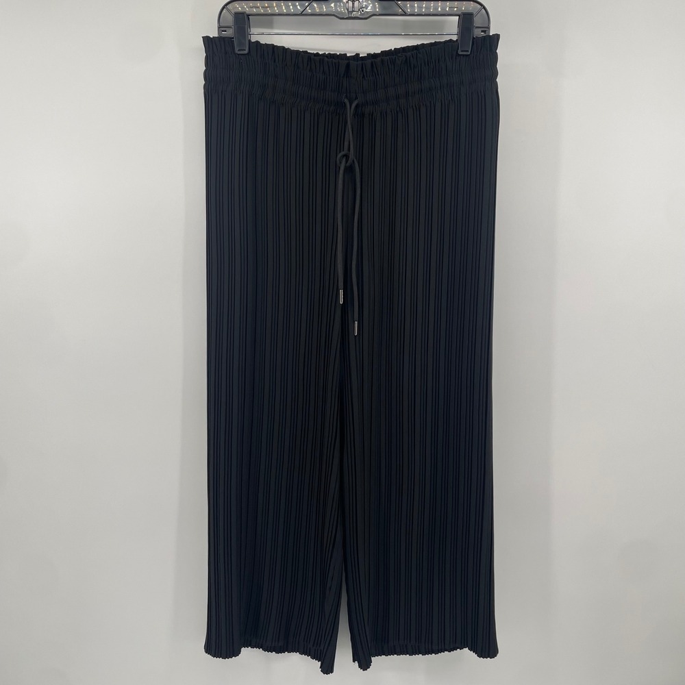 Rachel Zoe Pleated Wide Leg Pants Womens Size M Black Drawstring Accordion Chic